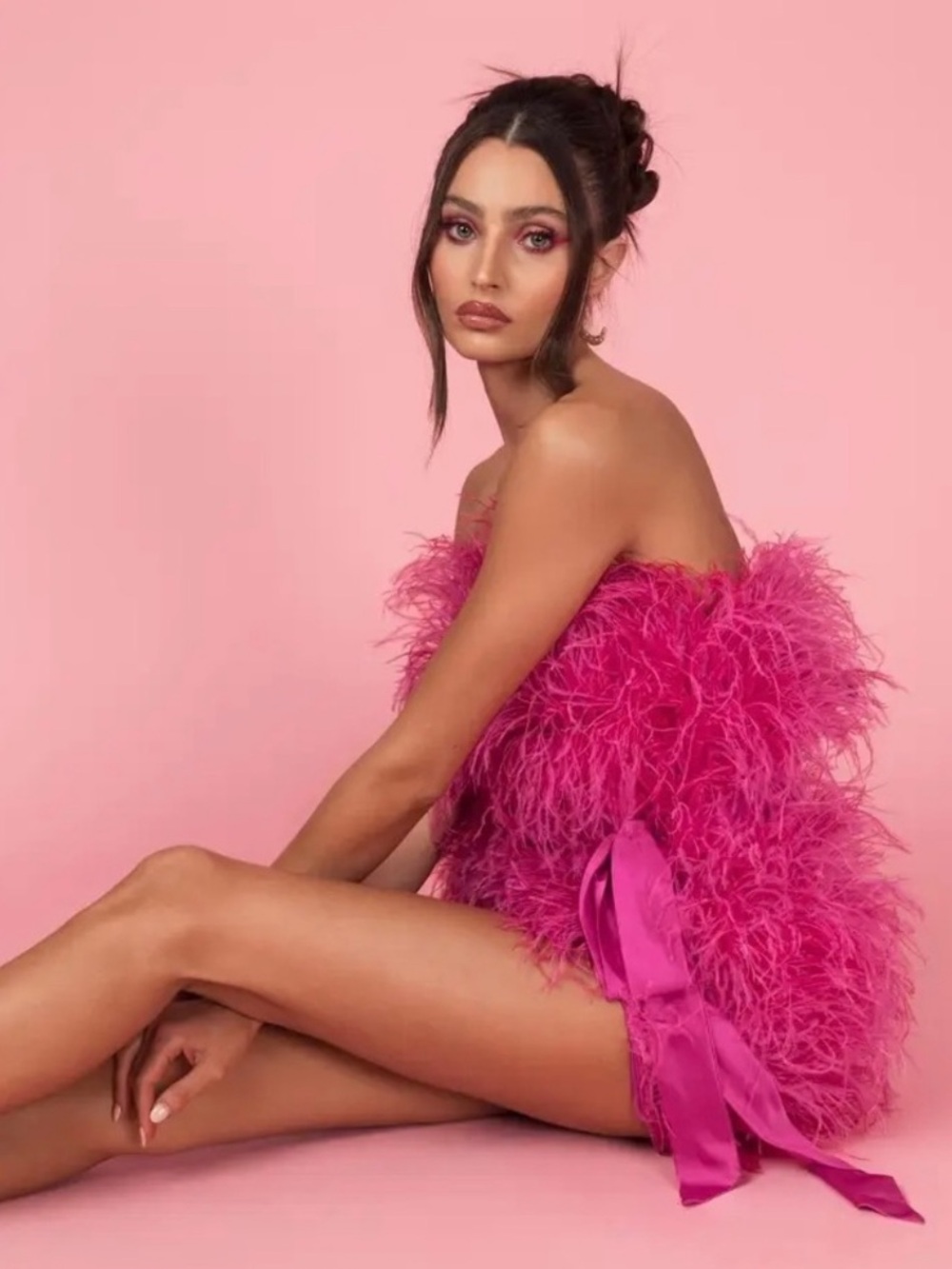 Mac Duggal 11436 Feather Strapless Cocktail Mini Dress In Pink